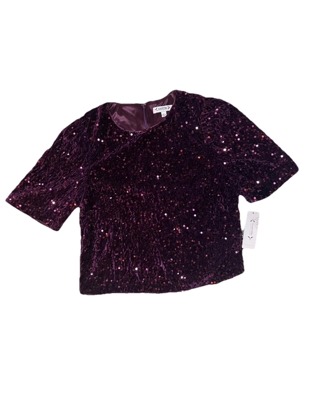 Nanette Lepore Plum Velvet Sequined Holiday Top Size L Christmas Party Shirt